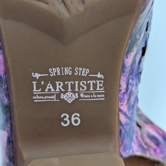 L'artiste Lovella Tidye Floral Sandals 36 Purple Boho Peep Toe Hippie Fairycore - Picture 2 of 12